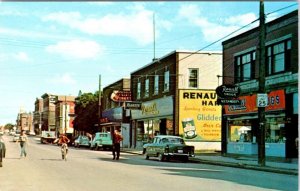 Campbellton, NB Canada WATER STREET SCENE Stores~Rexall Drugs~50's Cars Postcard
