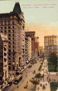 Broadway Looking North From City Hall Park, NY Vintage Postcard G21