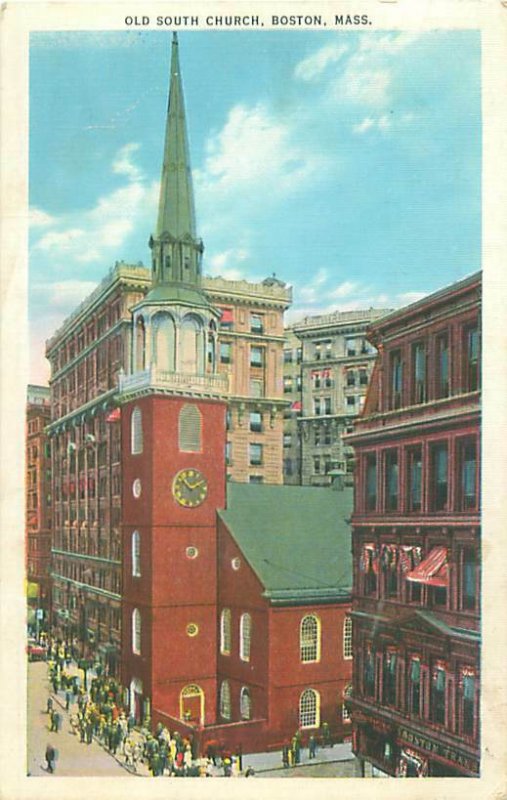 Boston MA Old South Church 1938 Postcard, People to Phoebe Downing, Plymouth NH