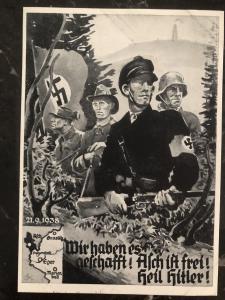 1938 Asch Sudetenland Germany Postcard cover WW2 We did it Free state