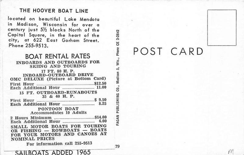 Madison WI Hoover Rental Boat Line Multi-View Rental Rates Postcard