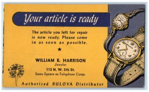 c1905 William E. Harrison Jeweler Bulova Distributor Advertising Postcard