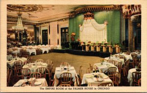 Vtg Chicago IL Empire Dining Room Restaurant Palmer House 1940s Linen Postcard