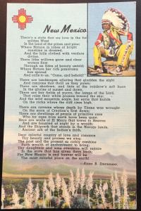 Postcard Unused New Mexico Indian,  Poem by Anna Stevenson LB