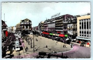 RPPC  BRUSSELS, BELGIUM ~ Tinted PLACE de BROUCKERE Street Scene c1930s Postcard