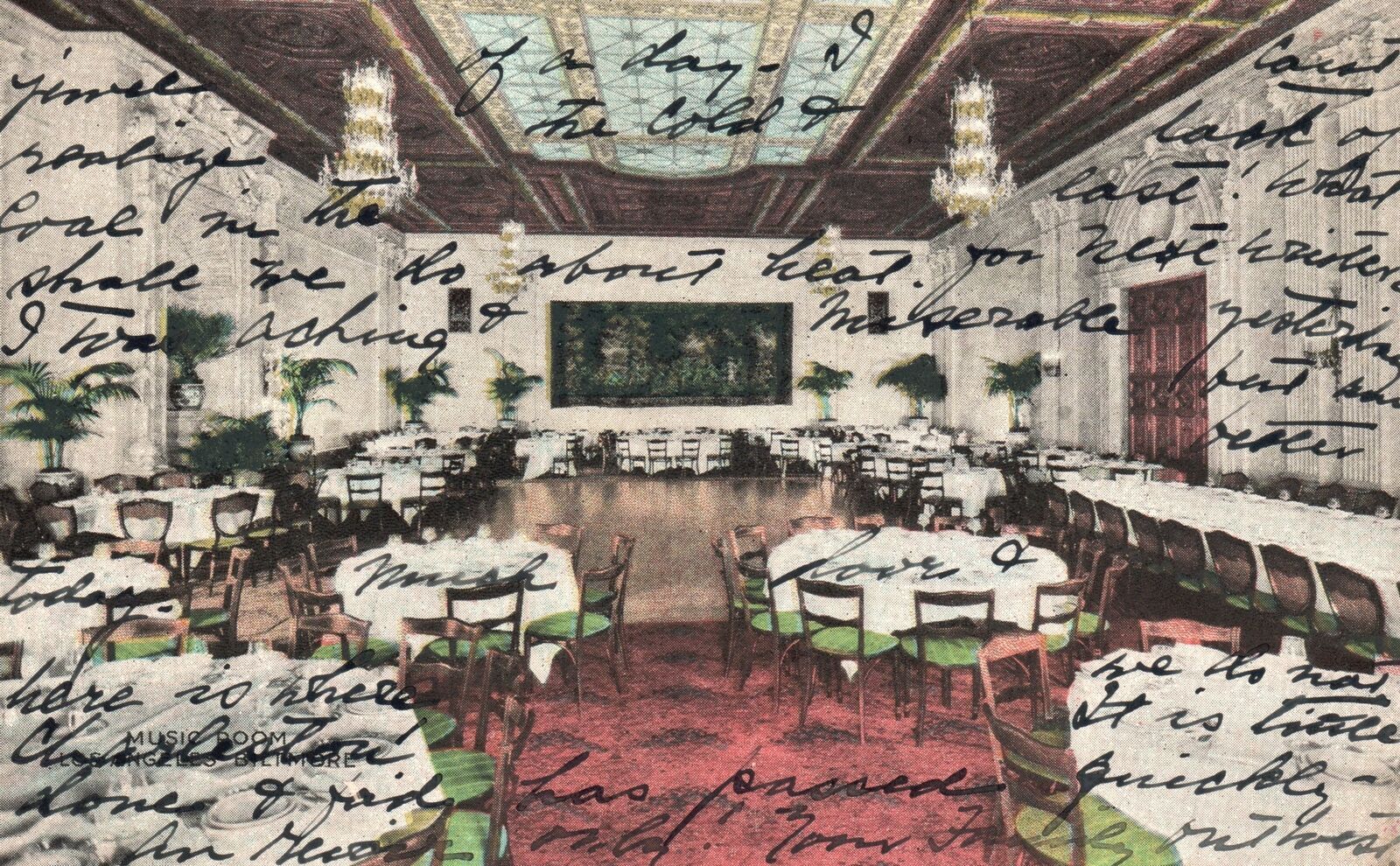 Vintage Postcard Music Room Historic House Los Angeles Baltimore