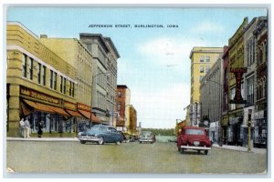 1961 Jefferson Street Buildings Classic Cars Burlington Iowa IA Vintage Postcard