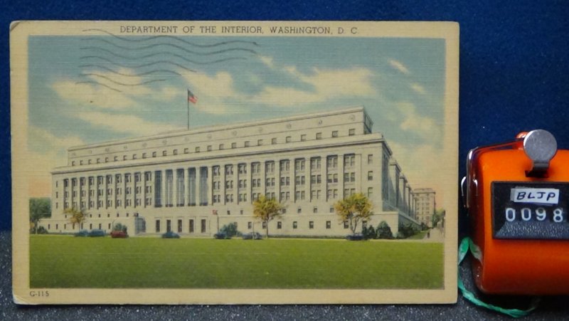 STD Vintage Department of the Interior Washington DC Posted 1944 Linen