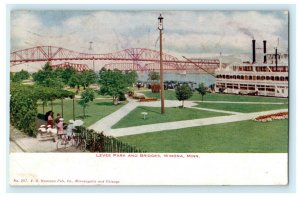 Levee Park Bridges 1908 Winona Minnesota Fremont Nebraska Antique Postcard 