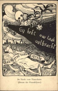 MaCabre Death Skeleton PEACE FOR FLANDERS Propaganda? c1910 Postcard
