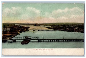 Green Bay Wisconsin WI Postcard Bird's Eye View Of Up Fox River 1907 Antique