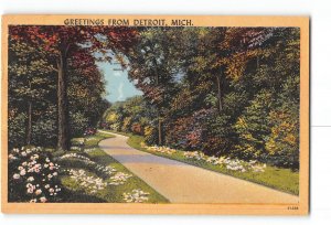 Detroit Michigan MI Postcard 1958 Greetings Nature Walk Scene