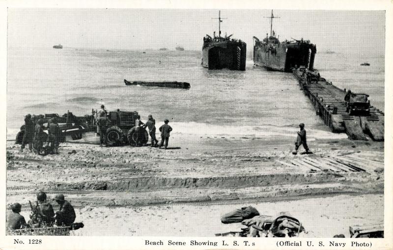 U.S. Navy - Beach Scene Showing Landing Ship Tank (Military)