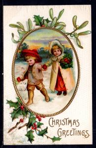 Christmas Greetings,Holly,Misletoe,Children