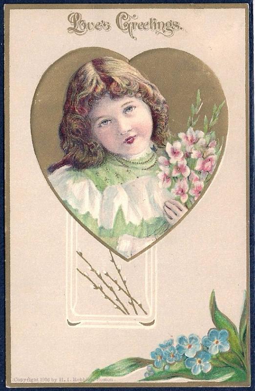 Loves Greetings  Little Girl with Flowers used c1908