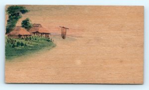 Handmade Balsa Wood Stock Trade Cards Hand Drawn Color LOT of 6 Japan China C13