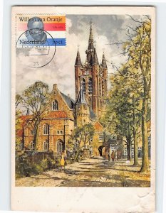 Postcard View of the Old Church in Delft Netherlands