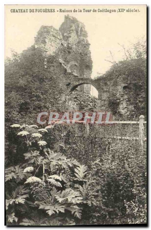 Old Postcard Chateau de Fougeres ruins of the Tower of 12th Coetlogon