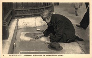 LONDON LIFE Pavement Artist Outside National Portrait Gallery c1920 PC