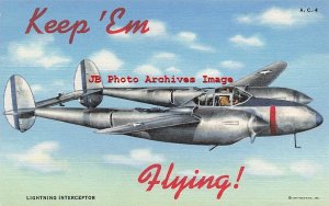 Large Letter Linen, Keep 'Em Flying,  US Air Corps Series, Lightning Interceptor