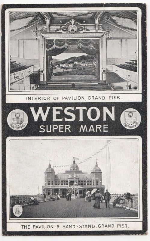 Somerset; Grand Pier, Weston Super Mare, Pavilion & Bandstand PPC, 1911 PMK