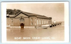 RPPC GREAT LAKES, Illinois IL ~ BOAT BASIN 1949 Real Photo Postcard