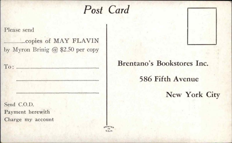 Book Frontispiece Art May Flavin by Myron Brinig Brentano's New York City PC