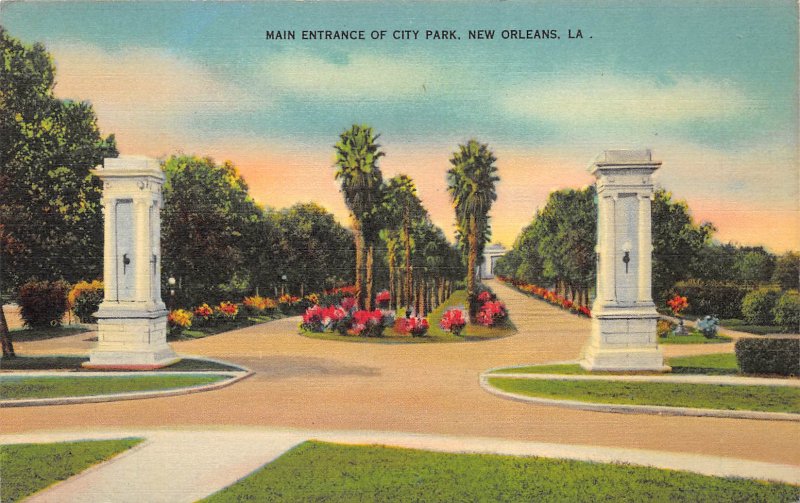 New Orleans Louisiana 1940s Postcard Main Entrance City Park 