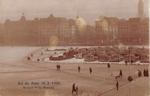 Hamburg Germany Auf der Alster Boats in Ice Vintage Postcard AA8850