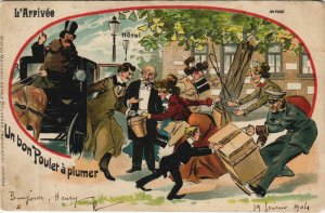 PC HUMOR, UN BON POULET Á PLUMER, Vintage LITHO Postcard (B40648)