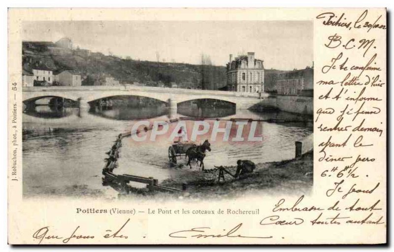 Old Postcard Poitiers Bridge and Coteaux de Rochereuil