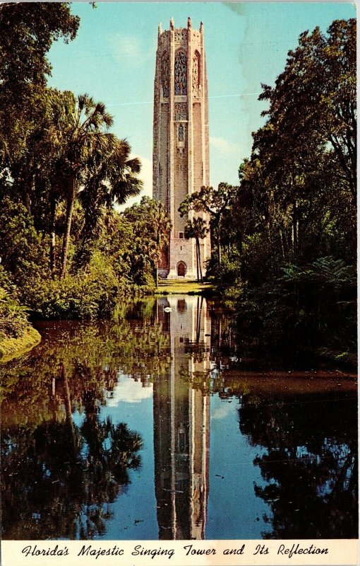 Florida Majestic Singing Tower Reflection Postcard VTG UNP Curteich Vintage 