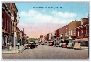 Beaver Dam Wisconsin WI Postcard Front Street Business Section 1945 Vintage Cars