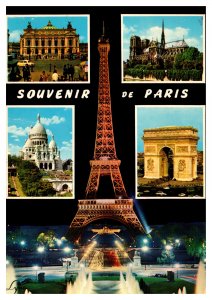 Postcard  France Paris multiview with Eiffel Tower