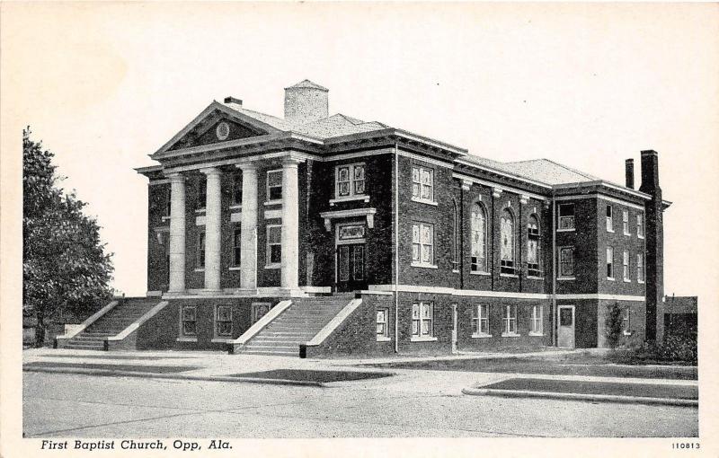 C11/ Opp Alabama AL Postcard c1920 First Baptist Church Building