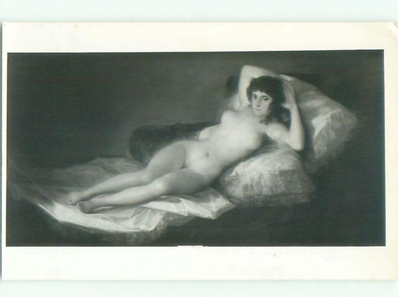 rppc Old Risque NUDE WOMAN - PAINTING ON POSTCARD AC8821