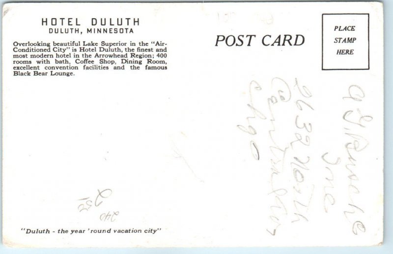 Postcard - Hotel Duluth, Duluth, Minnesota, USA