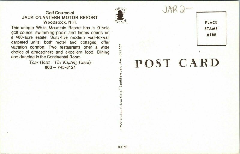 Golf Course Jack O’Lantern Motor Resort Woodstock NH New Hampshire Postcard VTG 