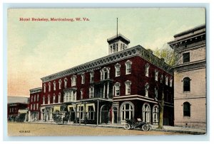 1912 Classic Cars Outside Hotel Berkeley Martinsburg West Virginia WV Postcard(I 