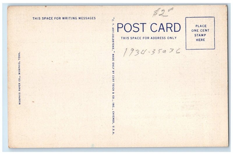 c1940 Confederate Park Post Office Mississippi River Night Memphis TN Postcard