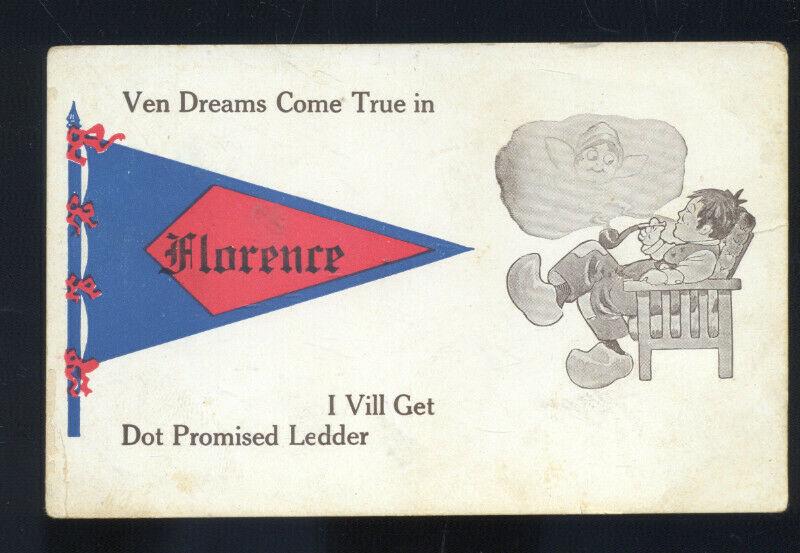 FLORENCE MISSOURI BLUE RED PENNANT ANTIQUE VINTAGE POSTCARD 1912 HAHN