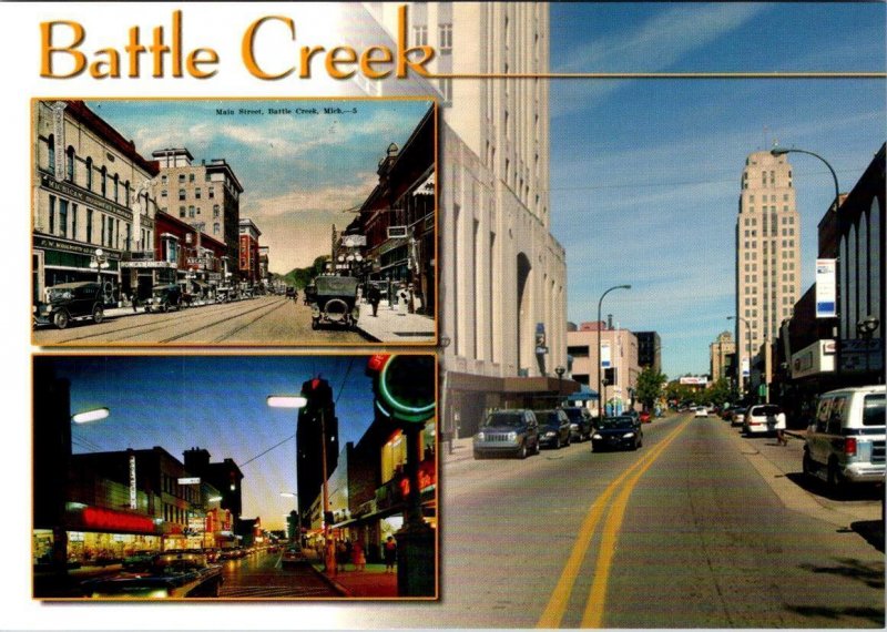 2~4X6 Postcards  Battle Creek, MI Michigan STREET SCENES Then/Now & AERIAL VIEW