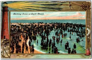 Bathing Scene at South Beach NY c1910 Vintage Postcard E68