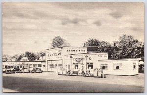Jimmy's Gas Station & Diner Auburn Maine Greyhound Bus Stop Fine Foods Postcard