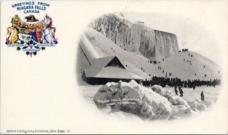 Greetings From Niagara Falls Ontario Ice Mountain Heraldic Unused Postcard  F53 | Canada - Ontario - Niagara Falls, Postcard