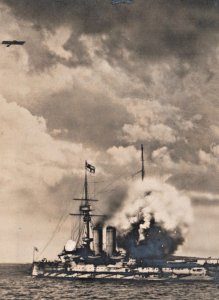 Royal Navy Battleship Being Bombed by German Aircraft RPPC Antique c1915
