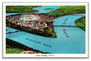 Aerial View Cairo Illinois IL River Country USA UNP Chrome Postcard N25