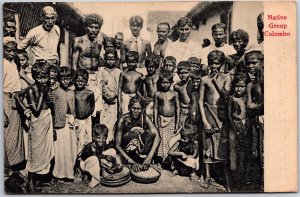 VINTAGE POSTCARD GROUP OF LOCAL NATIVE INHABITANTS IN COLOMBO CEYLON (SRI LANKA)