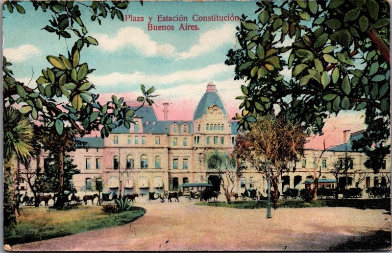 Argentina Buenos Aires Plaza y Estacion Contitucion Vintage Postcard C053