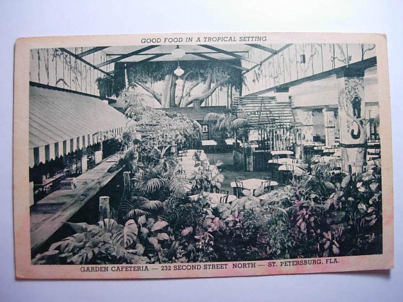 pre-1930 GARDEN CAFETERIA RESTAURANT St. Petersburg Florida FL Postcard y7619